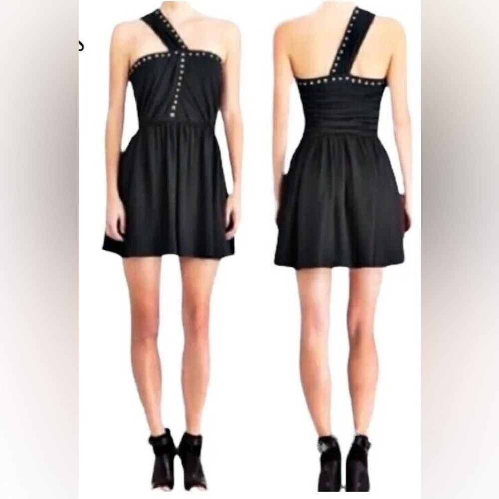 RACHEL Rachel Roy Elegant Black Mini Cocktail Dress w Gold Studs Size 0